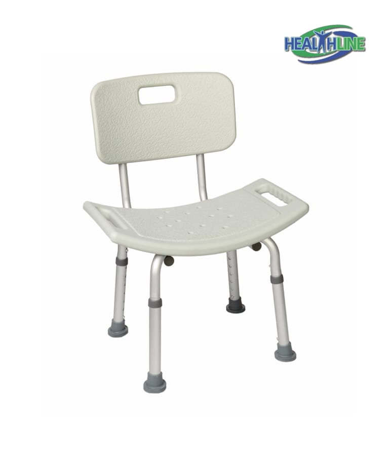 Bath Bench w/Back Tool Free Aluminum W/Adjustable Height Healthline