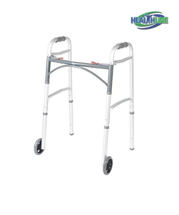 Folding Walker Deluxe w/ Front 5″ Wheels, Adjustable Height and Glides