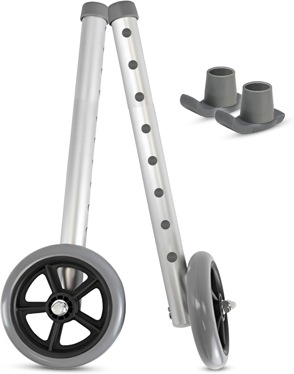 Walker 5 Inch Wheels and Walker Glides by Healthline, Universal Healthline, Lumex, Drive Medical Walker Wheels Replacement Parts – Walker Ski Glides and 5 Inch Walker Wheels for Walkers