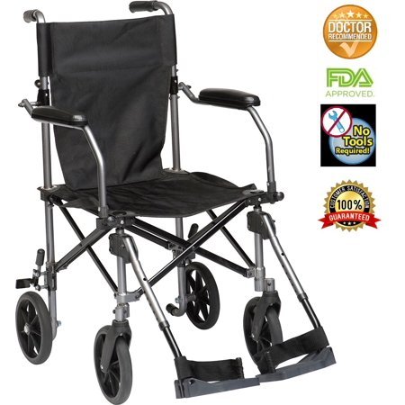 HEALTHLINE Super Light Weight Transport Wheelchair, 25 Lbs, 19, 17″ seat