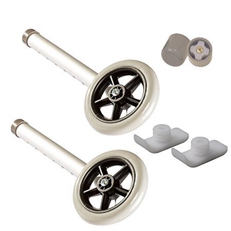 HEALTHLINE 5 Inch Wheels for Walker With 8 Holes and 2 Sets Of Walker Glides, Universal Healthline, Lumex, Drive Medical 5 Inch Walker Wheels Replacement Parts With Walker Ski Glides – Set of 2