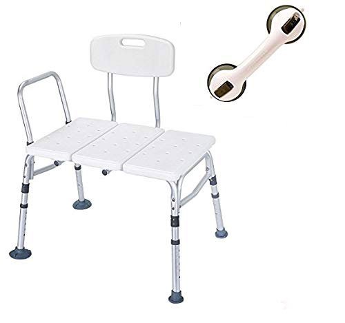 HEALTHLINE Tub Transfer Bench, Lightweight Medical Bath and Shower Chair  with Back Non-Slip Seat, Bathtub Transfer Bench for Elderly and Disabled,  Adjustable Height, White 