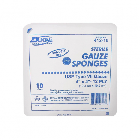 Dukal 412-10 Gauze Sponges, Type VII, Sterile, 12-Ply 4″ x 4″
