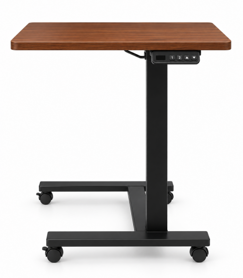 Electric Height Adjustable Overbed Table – Walnut and Black
