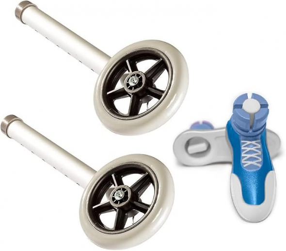 HEALTHLINE 5-Inch Walker Wheel Replacement Kit with Sneaker Glides — Pair of Wheels & Pair of Glides